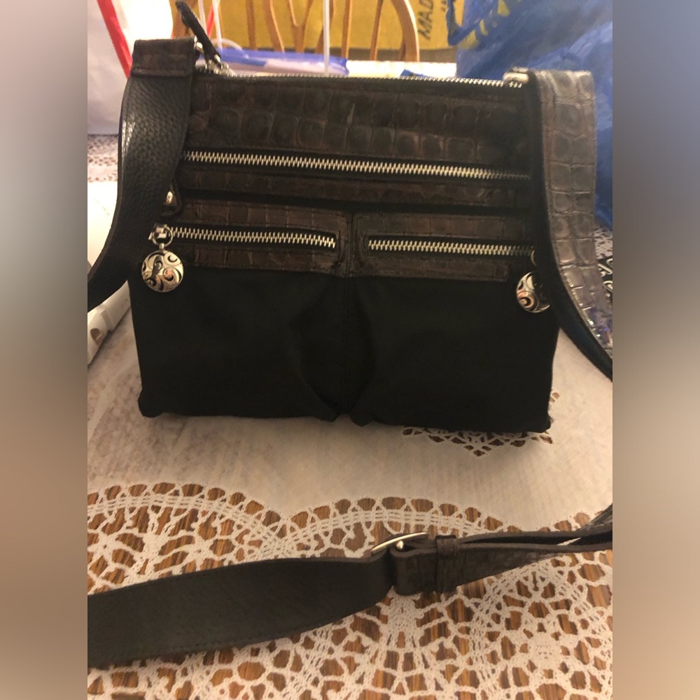BRIGHTON Go Go Black Nylon Black Croc Patent Leather Crossbody Bag Vintage
